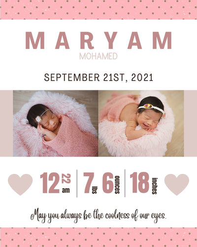 Birth Announcement Wall Art - AyaansCraftyCreation - AyaansCraftyCreation