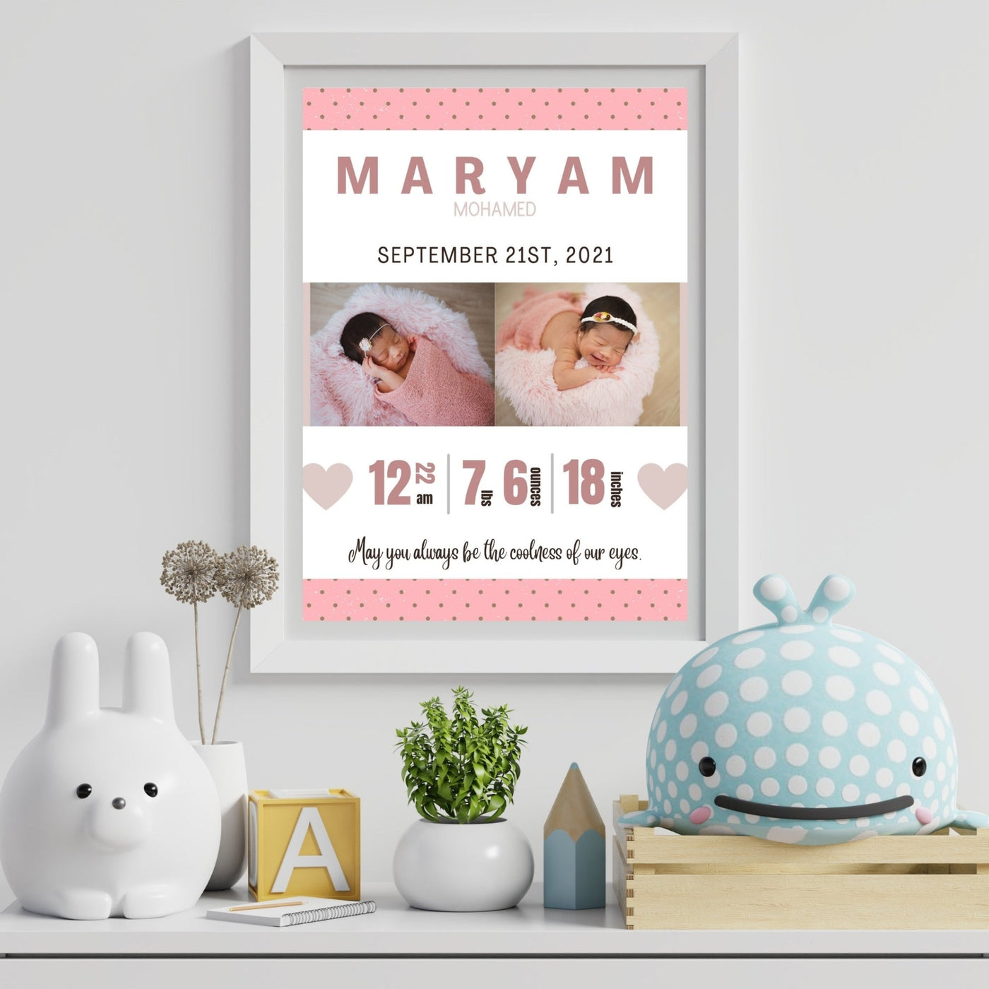 Birth Announcement Wall Art - AyaansCraftyCreation - AyaansCraftyCreation