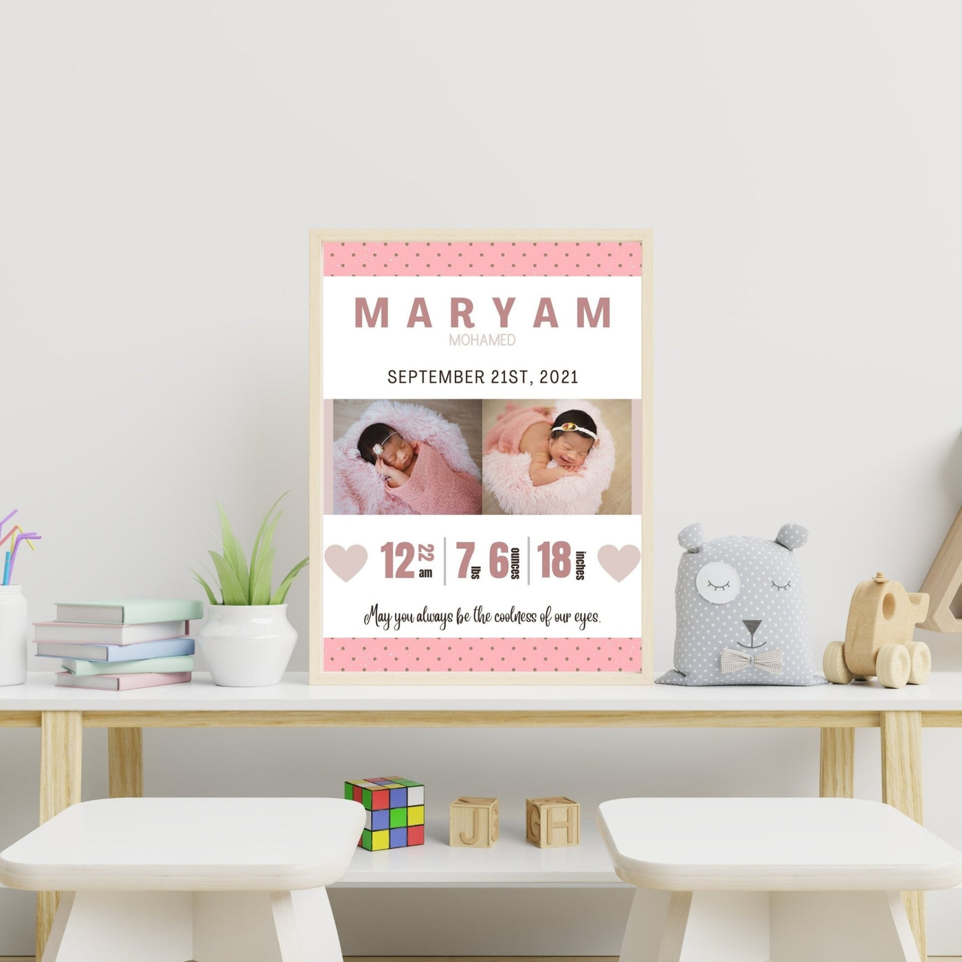 Birth Announcement Wall Art - AyaansCraftyCreation - AyaansCraftyCreation